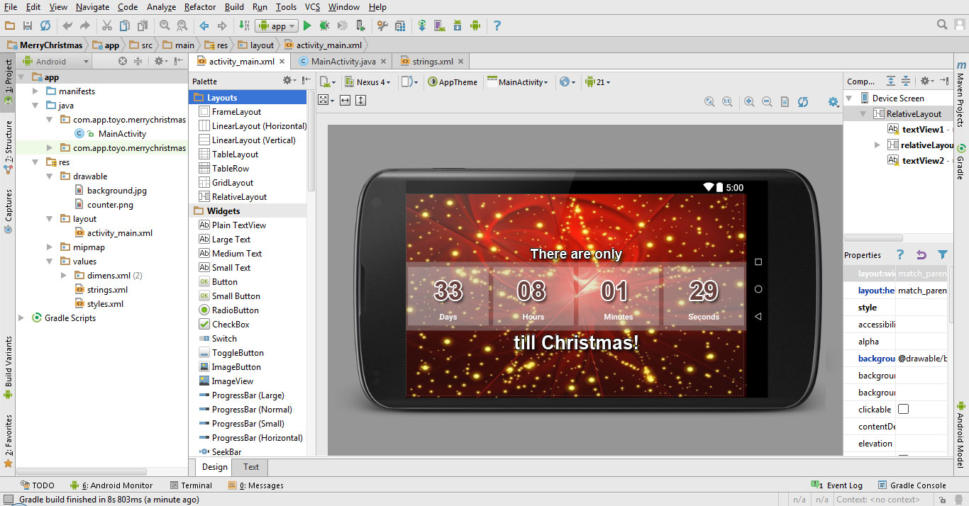 Tutorial how many days left until Christmas app in Android Studio 1.4