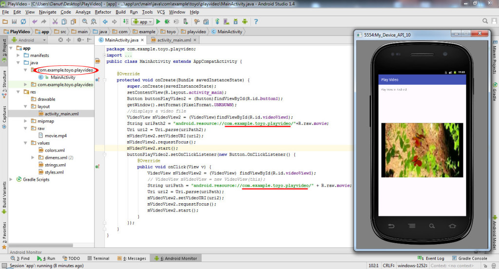 how to Play Video in Android Studio 1.4